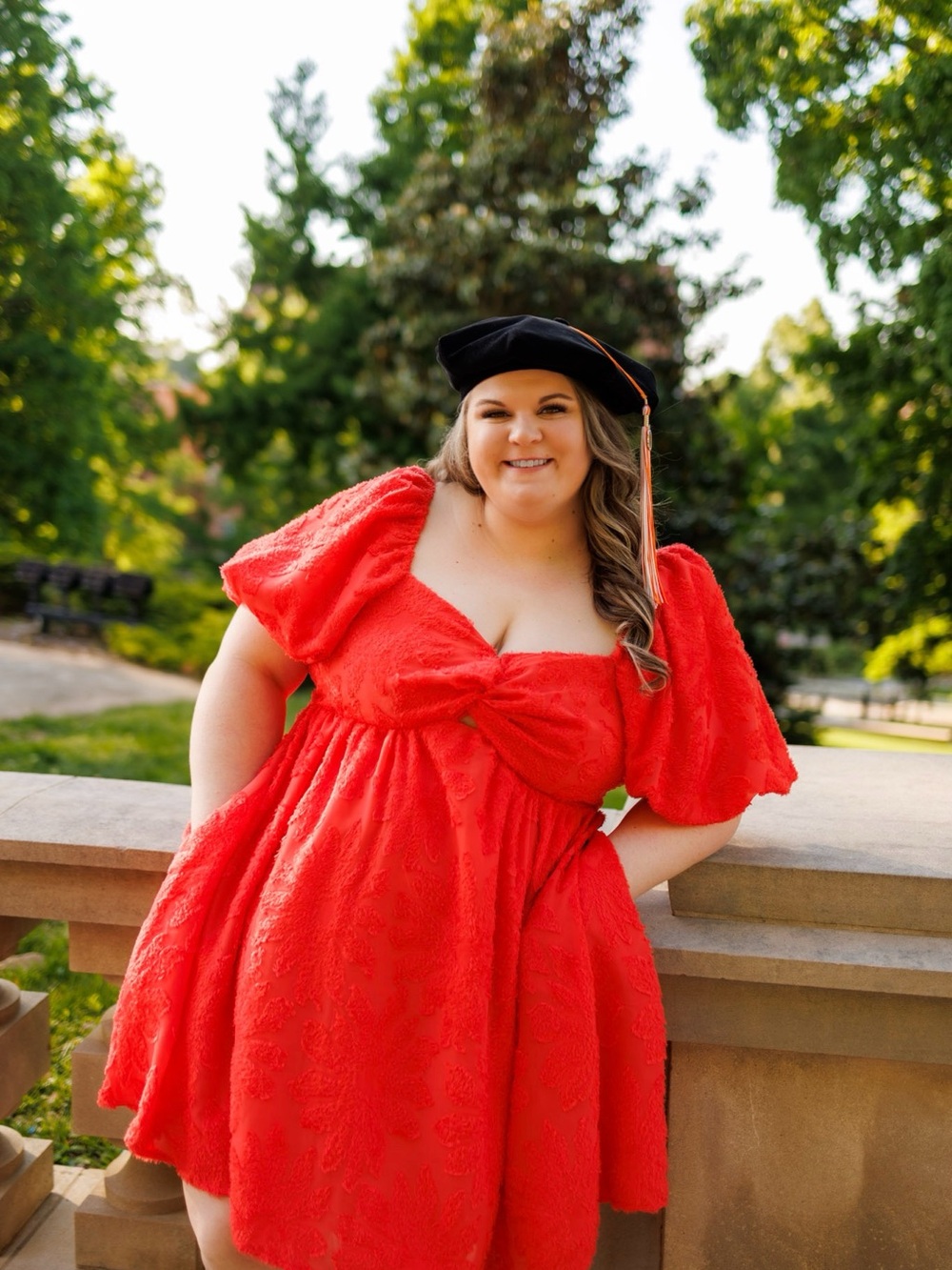 Coral/Red Puff Sleeve Textured Mini Dress - Picture 3 of 3